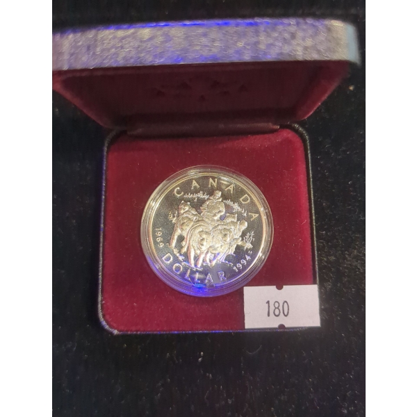 RCM 1994 25th Anniversary of the Last RCMP Northern Dog Team Patrol Silver 9.25 Coin 25.17g