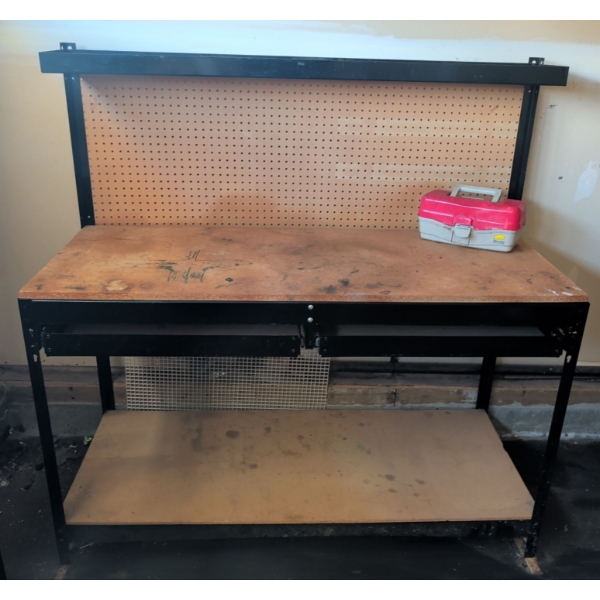 Heavy Duty Steel & Wood Shop Work Bench w/ 2 Tool Drawers & Reinforced Peg Board 