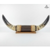 Image 1 :  Decorative Wall Mount Steer Horns Wrapped In Textured Leather And Rope. 20''In Width 8.5''In Height