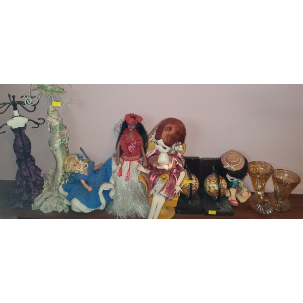 Jewelry Chain Organizers, Tallest: 16 T, Dolls, Globe Bookends, Vintage Glass 