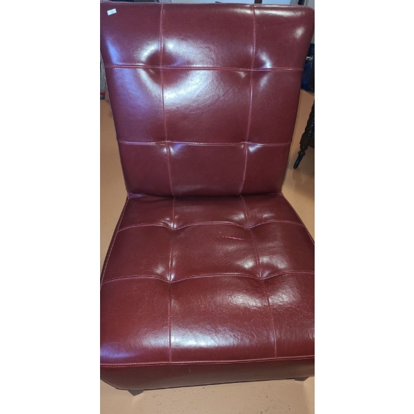 Burgundy Faux Leather Side Chair 37 T, 25 L, 25 W