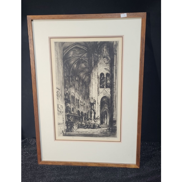 Print of a Cathedral Drawing, 81/100 Artist: Robert Logan,  25 x 18 Framed Under Glass