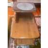 Image 2 : Vintage MCM Solid Wood Two-Tier Telephone Table w/Protective Glass Top 28"x 18"x 25"tall