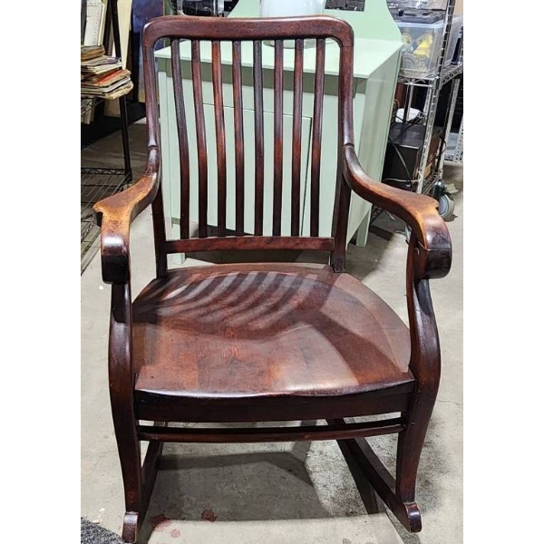 Solid Mahogany Rocking Chair with Spindle Backrest
