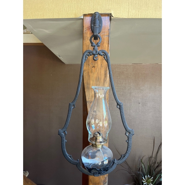 Victorian Cast Iron Hanging Oil lantern With Hanger Beautiful Condition 