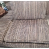 Image 4 : 3 Piece Reto Sectional w Striped Upholstery Fabric and Wooden Legs.  Curved 50 w 31 d 28 h