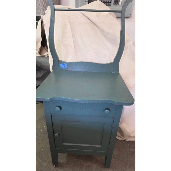 Green Wooden Washstand with Drawer and Cabinet