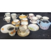 Image 1 : Yellow Striped Teaset: Teapot 6.5 W, 4 D, 4 T, Blue Teapot 3.5 T, Assorted Cups and Saucers