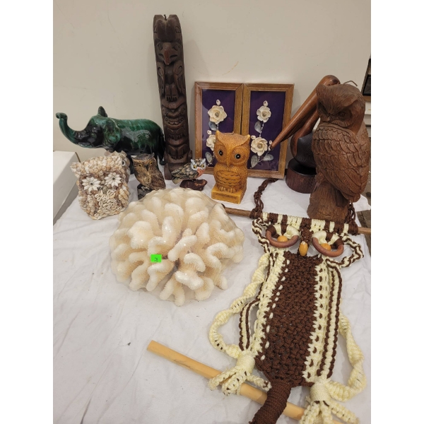 Handmade and Carved Decorative Items Featuring Animal and Natural Motifs