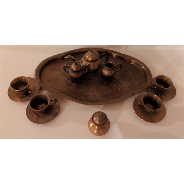Miniature Brass 9 Piece Tea Set - 1'Tall