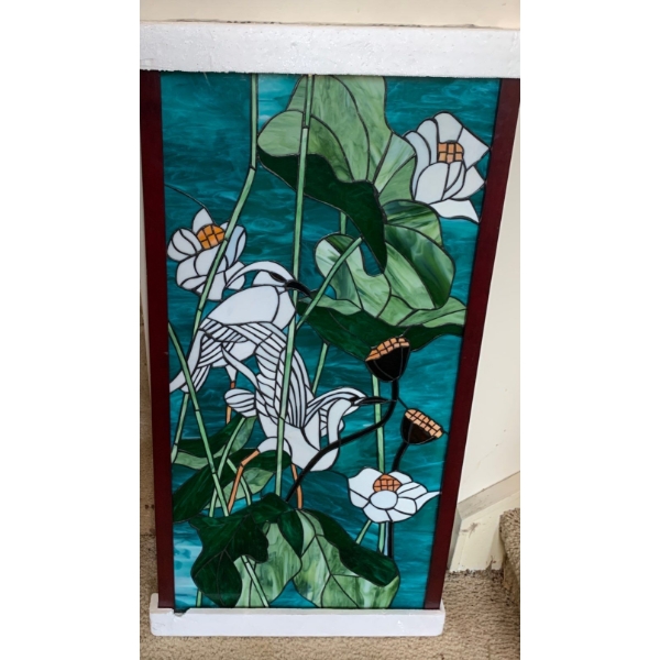 Stained Glass Window Pane 20x42 Birds of Prey Nature