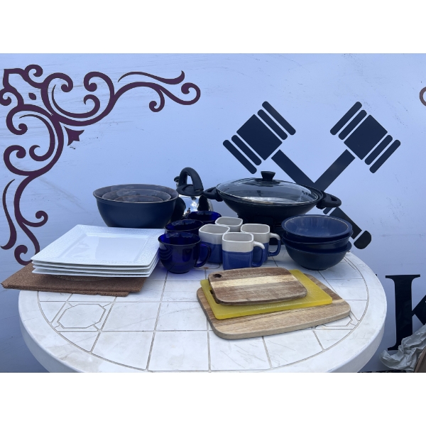 Kitchenware Lot: Rival Electric Wok, Bowls, Mugs, Plates, Kettle