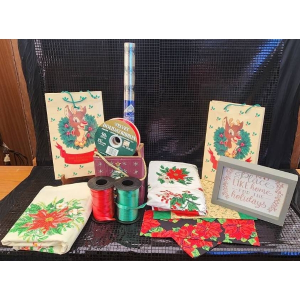 Vintage Christmas Lot with Decorations and Wrapping Supplies