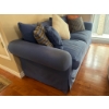 Image 2 : Blue Upholstered Sofa with Pillows, Purchased from Mackellrans