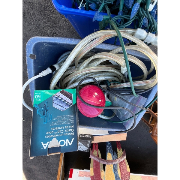 Hundreds of holiday lights along with outdoor light with spotlights rope lights for all your holiday