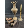 Image 1 : Brass Indian Vase, Furniture Claws, & Candle Stick