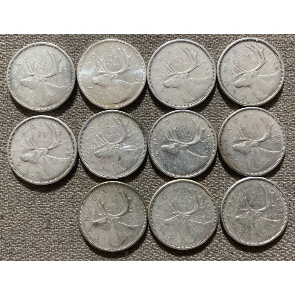 Canadian 25-cent Pieces 80% Silver 64.13 Grams