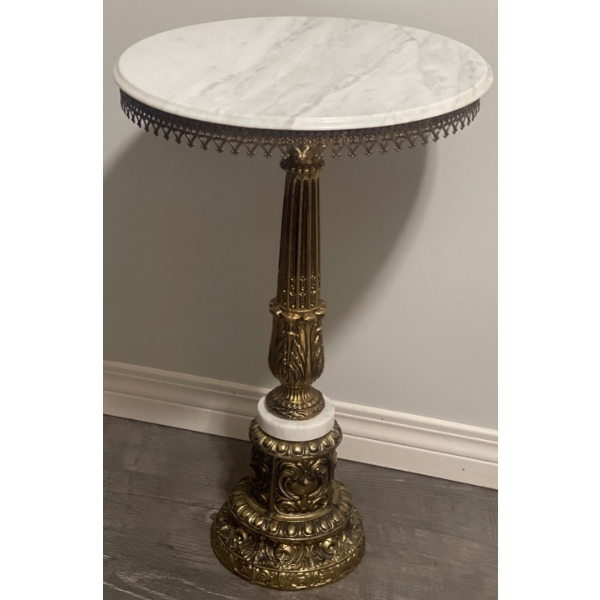 Gorgeous Marble & Brass Decorative End Table - Ornate Detailing - Very Heavy 23T