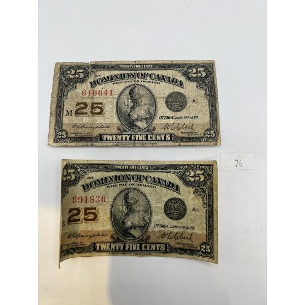 1923 Canadian 25 Cent Banknotes