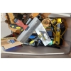 Image 4 : Beige Bin of Hand Tools Incl: Hand Saws, Paste Spreaders, Wire Wheel Attachment and More!
