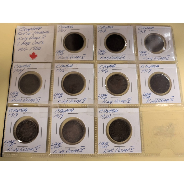 Complete Collection of Canadian Large Cents (1920 and Earlier) in Protective Sleeves