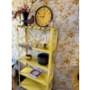 Image 1 : Yellow Vintage Metal Shelf With Sky Timer Clock Several Small Collectible Figurines & Magnets 