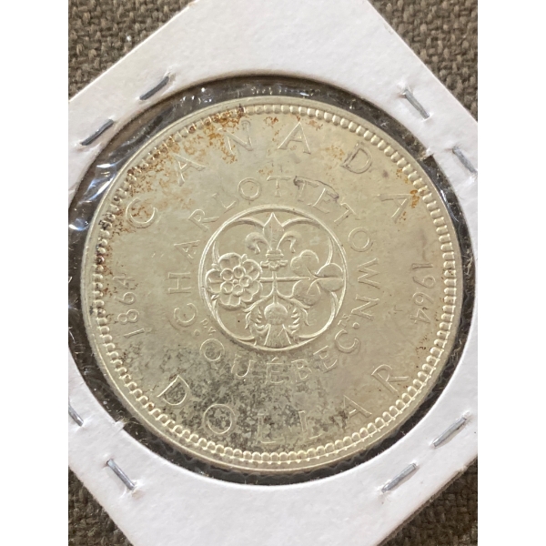 1964 Canadian Charlottetown Quebec Silver Dollar Coin