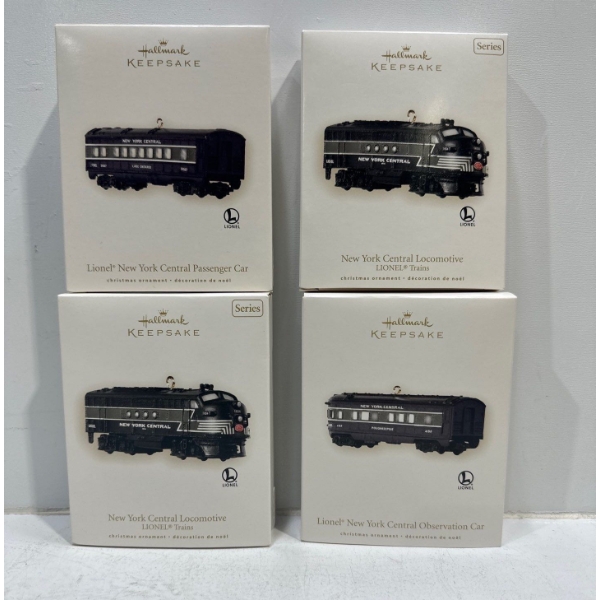 Vehicles-NY Central Locomotive (2), Passenger Car, Observation Car Hallmark Ornaments