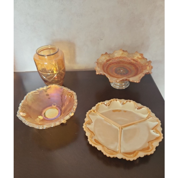 Vintage Glass Decor: Vase 6 T , Plate on Stand 9" Diameter, 4 T and More!