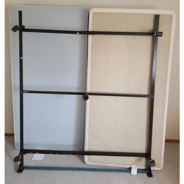 Queen Frame w/ 2 Single Box Springs & 1 Single  Mattress 