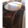 Image 1 : Pedestal Base Wood Dining Table 61 W, 42 D, 30 T, Four Seagrass Chairs w/ Cushions 24 W, 20 D, 32 T 