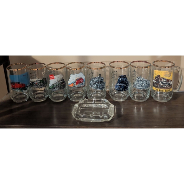 Collectible Canadian National (CN) Gold Rimmed Beer Mugs w/ Ashtray