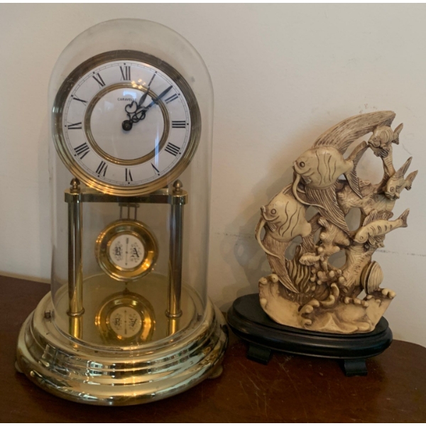 Caravelle Anniversary Clock 12T w/ Fish Figurine 