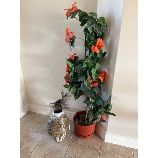 Home Decor Collection - Stoneware Pot By BABA (16In Tall), Artificial Flowers 