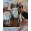 Image 1 : Asst Antique Kettles, Cans, Jugs & Oil Lamps.  Brown Glass Jug 7 dia, 11 h