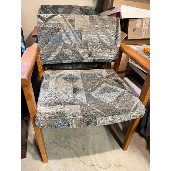  3 Arm chairs made of Solid Oak and Fabric in great condition. Perfect for office and extra seating