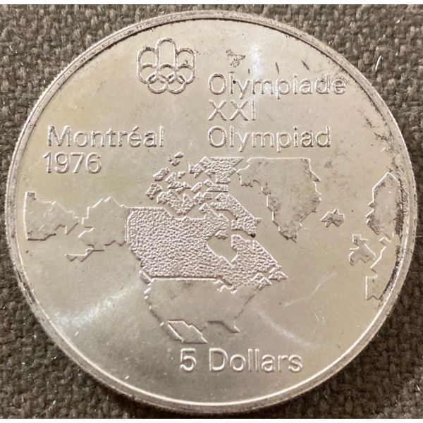 1976 Montreal Olympics $5 Coin 92.5% Silver 0.7227 Troy Ounces