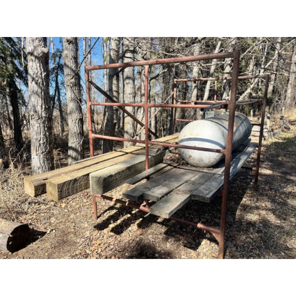 Scaffolding propane tank Chimney sweepers and lumber.
