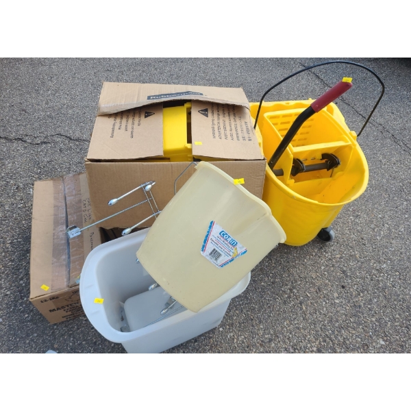 Two Heavy Duty Cleaning Pails w/ Wringers, Lightbulbs and More!