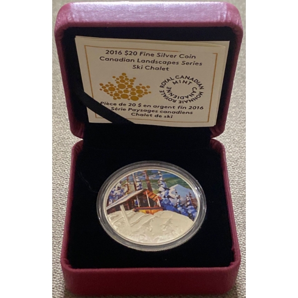 2016 $20 Ski Chalet Fine Silver Coin 31.83 Grams