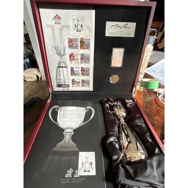 2012 CFL Ultimate Fan Set - includes Grey Cup Loonie, 1 Ounce Pure Silver CFL bar and Replica Grey C