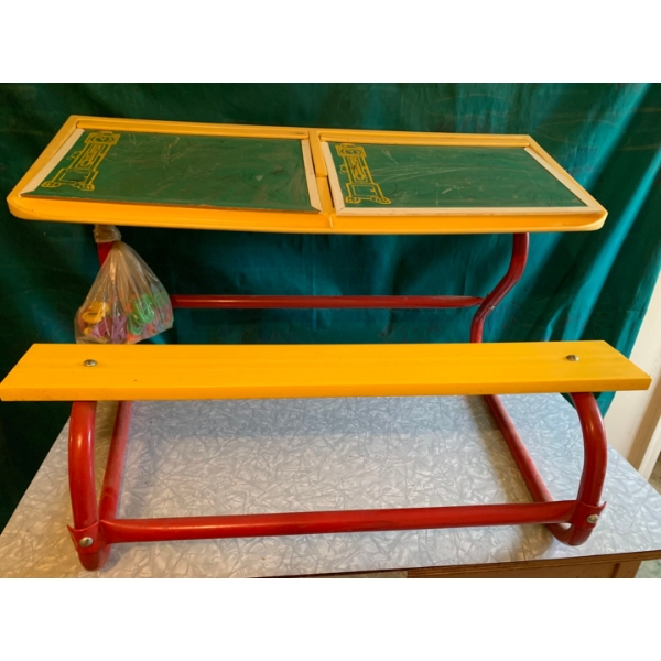 Vintage Desk with chalkboard and alphabetical magnets 