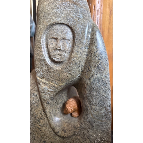 Gorgeous Heavy Stone Sculpture 'Cries For the Grizzly Future' Antoine 2007 w/ Rainstick