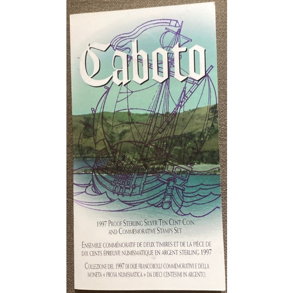 1997 Caboto 10 Cent Proof Coin & Stamp Set 92.5% 2.4 Grams