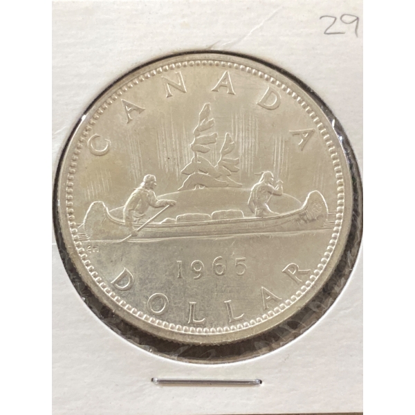 1965 Canada Silver Dollar Coin with Canoe Design