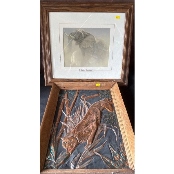 Robert Bateman Bluffing Bull Elephant w/ Tooled Copper Panther 19T