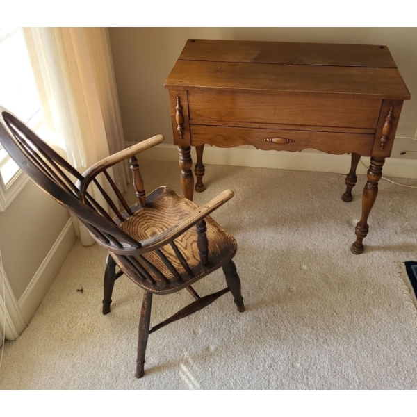 Wooden Hiding Desk w/ Wooden Chair - Desk is 35W, 19D, 34T 