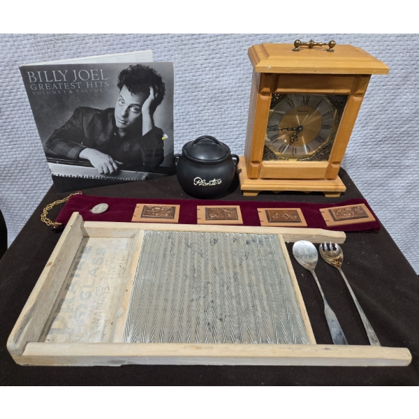 Prairie Glass Canadian Woodenware Co. Wash Board + Wooden Mantel Clock +