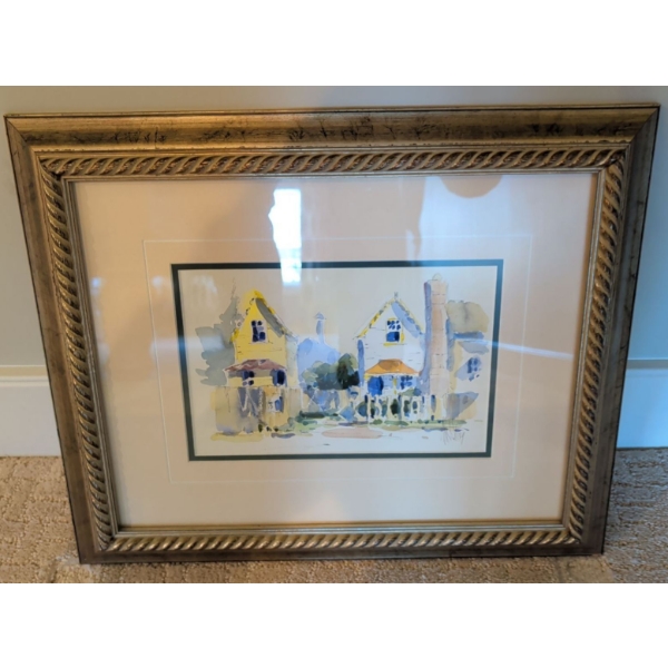 Marilyn Simandle - Framed Watercolor Cottage Core Style 16x12