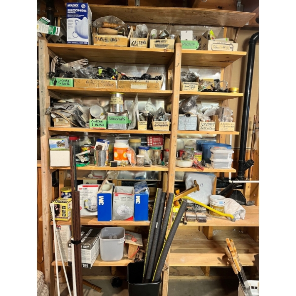 Shelves filled with everything you need for small projects plus more. 
